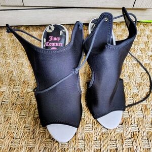 Juicy Couture Women’s Peep-Toe Neoprene Heeled Booties – Black / White Size 7.5